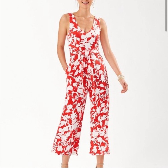 Tommy Bahama Sunset Vista Maxi Jumpsuit red white floral Size Small - Picture 1 of 15